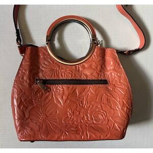 PATRICIA NASH Aria Double Ring Orange Floral Zip Tooled Cutout Leather Satchel